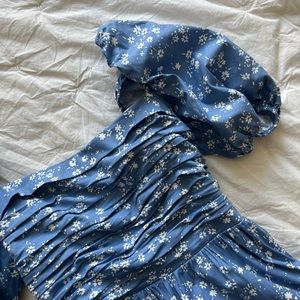 Reformation puff sleeve blue dress